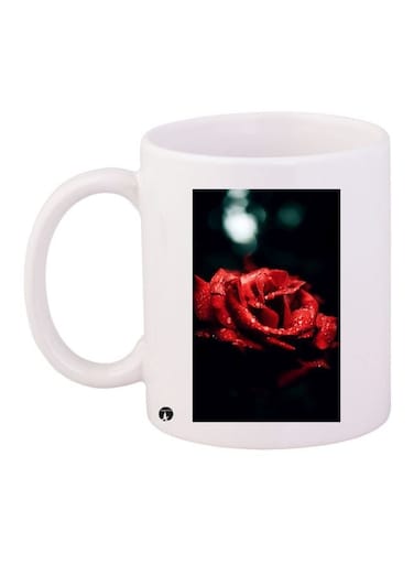 Rose Printed Coffee Mug White/Red/Black 11ounce