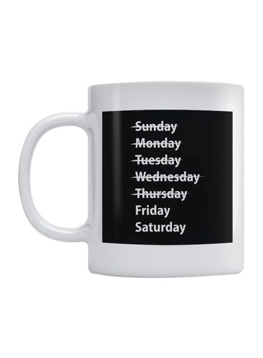 Weekdays Printed Ceramic Mug White/Black 350ml