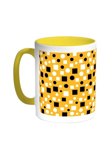 Squares And Circles Printed Coffee Mug Yellow/White 11ounce