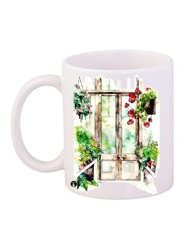 Door Printed Coffee Mug White/Green/Red 11ounce