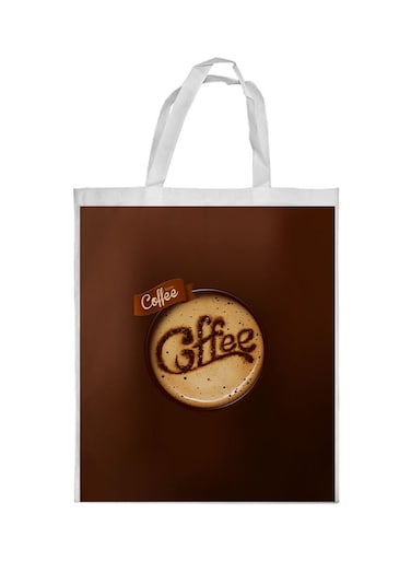 Coffee Printed Shopping Bag Brown/White
