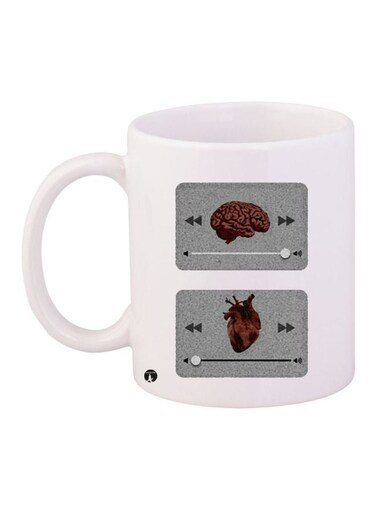 Brain Heart Printed Coffee Mug White/Grey/Brown