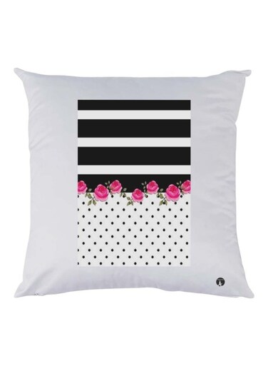 Roses Printed Cushion polyester White/Black/Pink 30x30cm