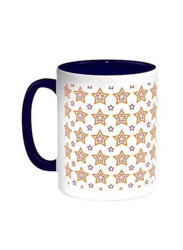 Motifs Of Small And Large Stars Printed Coffee Mug Blue White 11 ounce