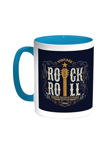 Rock And Roll Printed Coffee Mug Turquoise/White 11ounce