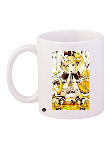 Cartoon Girl Printed Coffee Mug White/Yellow/Green
