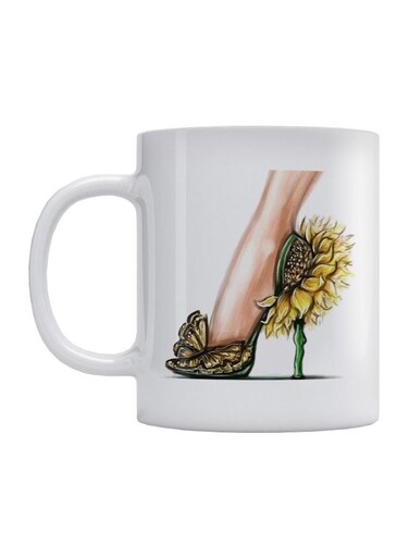 Sunflower Shoes Printed Coffee Mug White/Yellow/Green 350ml