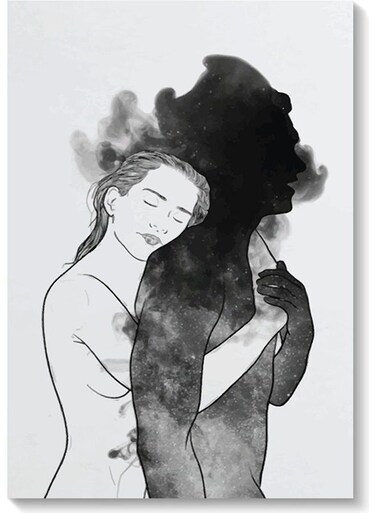 Hug Themed Wall Painting White/Black 40x60cm