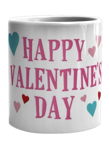 Happy Valentine's Day Printed Coffee Mug White/Pink/Blue