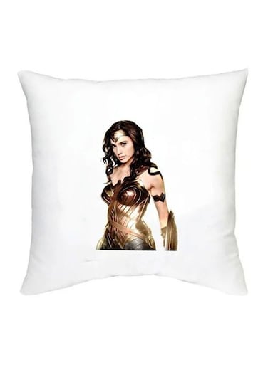 Wonder Woman Printed Decorative Cushion White/Brown/Black 16x16inch