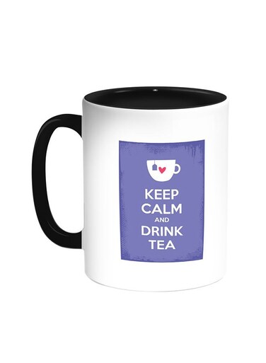 Keep Calm And Drink Tea Printed Coffee Mug Black/White 11ounce