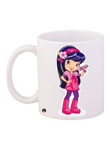 Cartoon Girl Printed Coffee Mug White/Pink/Blue 11ounce