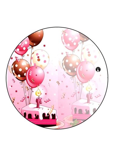 Balloon And Cake Printed Fridge Magnet Pink/Brown/Yellow 5.5cm