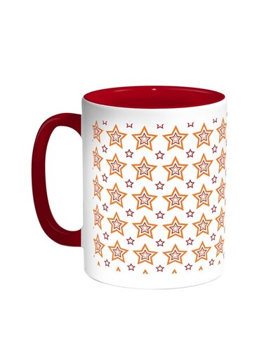 Motifs Of Small And Large Stars Printed Coffee Mug Red/White 11ounce