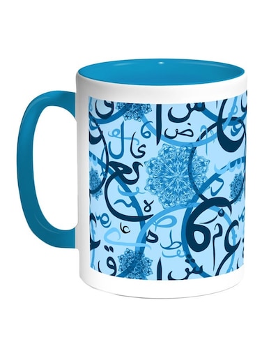 Arabic Letters Printed Coffee Mug Blue/White 11ounce