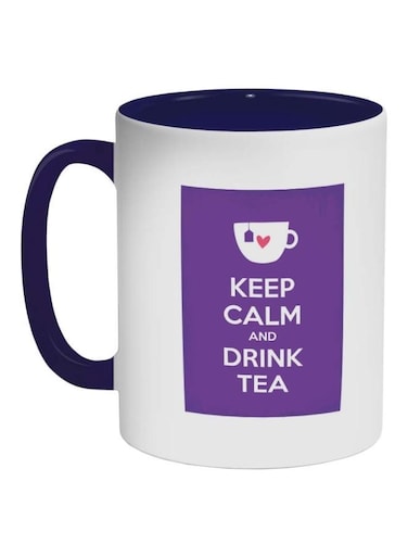 Keep Calm And Drink Tea Printed Coffee Mug White/Purple/Dark Blue 325ml