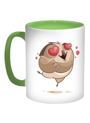 Owl Printed Coffee Mug Green/White/Brown