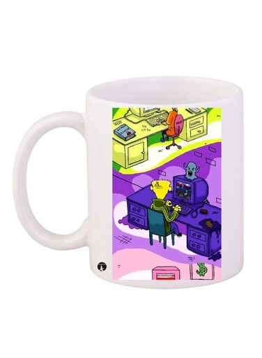 Cartoon Printed Coffee Mug White/Purple/Yellow 11ounce