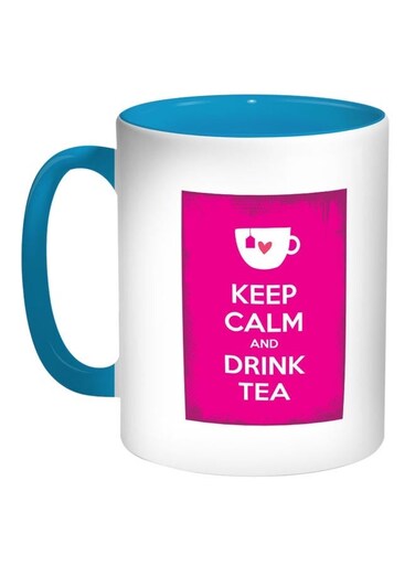 Keep Calm And Drink Tea Printed Coffee Mug Pink/White/Blue 11ounce