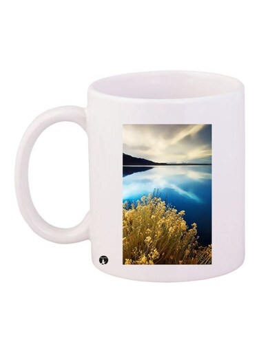 Landscape Printed Ceramic Coffee Mug White/Blue/Black 11ounce