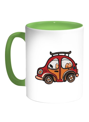 A Red Car Printed Coffee Mug White/Green 11ounce