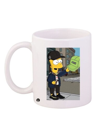 Cartoon Printed Ceramic Coffee Mug White/Blue/Green 11ounce