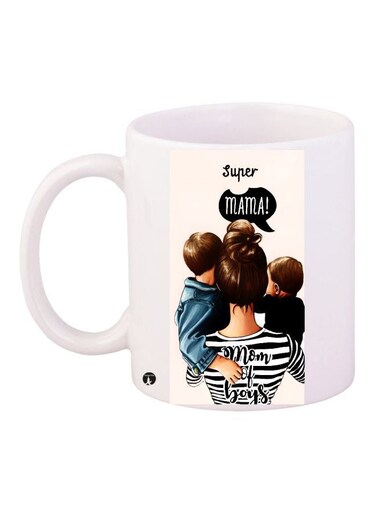 Super Mama Printed Coffee Mug White/Black/Blue 11ounce