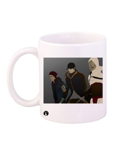 Multiple Characters Printed Coffee Mug White/Grey/Beige