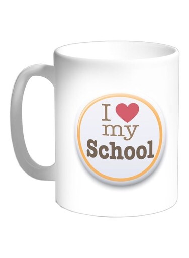 I Love My School Printed Coffee Mug White/Pink/Yellow 325ml