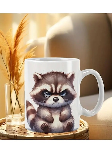 RYN&reg; 11OZ Ceramic Coffee Mug with Handle, Large Raccoon Print - Novelty Gift Cup for Hot/Cold Beverages, Ideal for Halloween, Christmas, Weddings, Birthdays, Valentine's Day