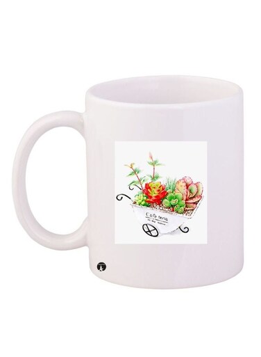 Floral Printed Coffee Mug White/Red/Green 11ounce