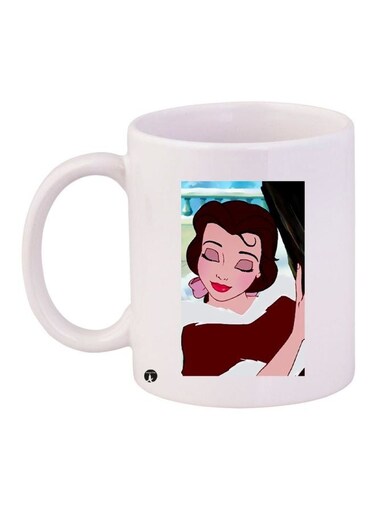 Anime Printed Ceramic Coffee Mug White/Brown/Pink 11ounce