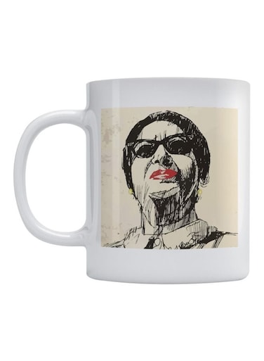 Um Kolthoum Printed Coffee Mug White/Beige/Black 350ml