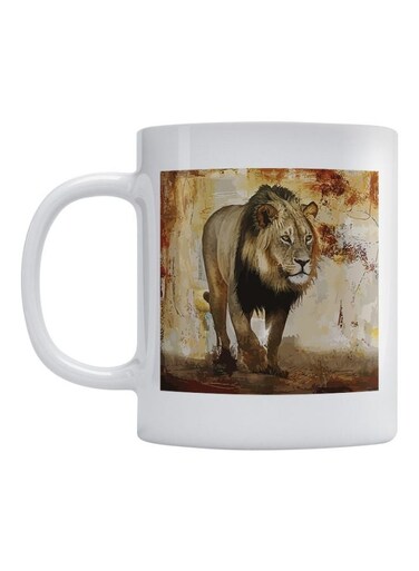 Lion Printed Mug White/Brown/Beige