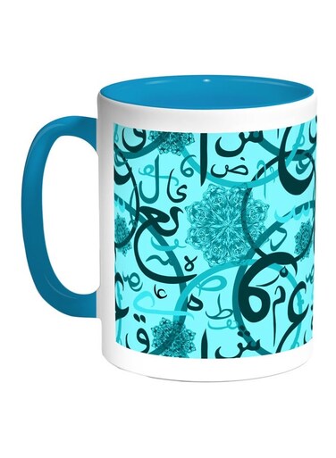 Arabic Letters Printed Coffee Mug Blue/White 11ounce