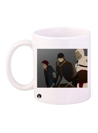 Multiple Characters Printed Coffee Mug White/Grey/Beige