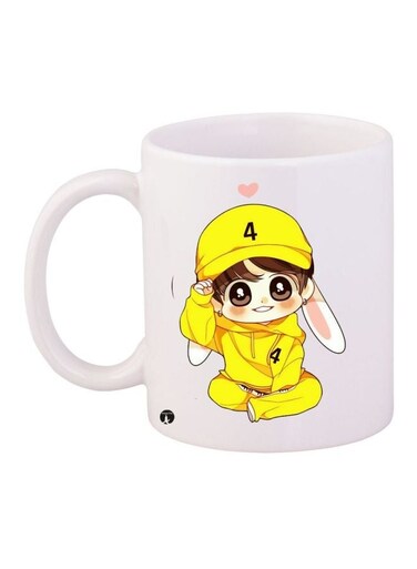 Cartoon Printed Coffee Mug White/Yellow/Black 11ounce