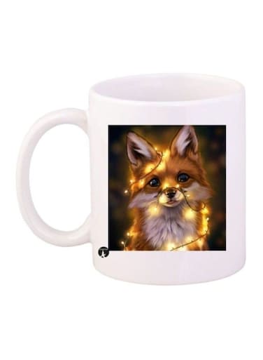 Fox Printed Coffee Mug White Gold Black