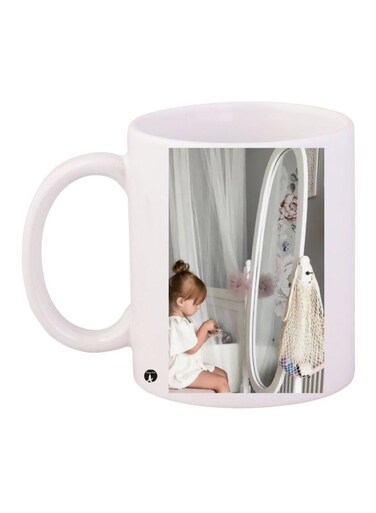 Printed Ceramic Coffee Mug White Grey