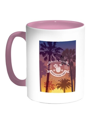 Beach Party Printed Coffee Mug Blue/White/Pink 11ounce