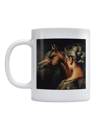 Woman And Horse Printed Mug White/Black/Brown