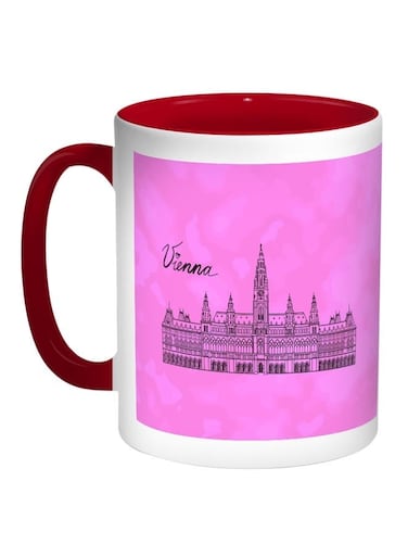 Vienna Printed Coffee Mug Pink/Red/White 11ounce