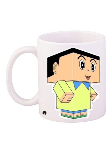 Cartoon Printed Coffee Mug White/Green/Beige 11ounce