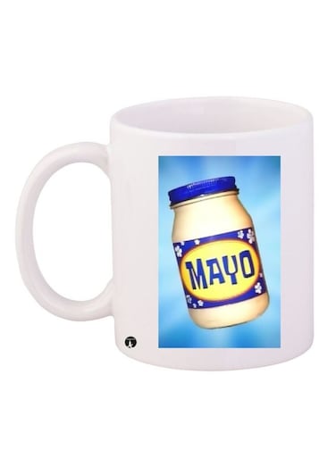 Mayo Bottle Printed Coffee Mug White/Blue/Yellow