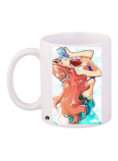 Mermaid Printed Coffee Mug White/Brown/Blue 11ounce