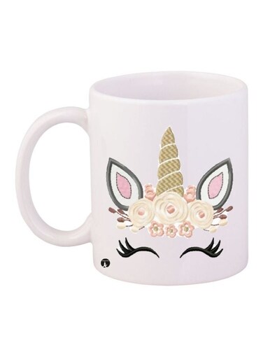 Unicorn Printed Coffee Mug White/Pink/Grey 11ounce