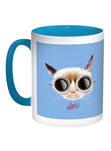 Good Morning Printed Coffee Mug Blue/White 11ounce