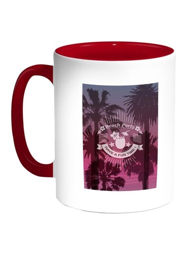 Beach Party Printed Coffee Mug Blue/White/Red 11ounce