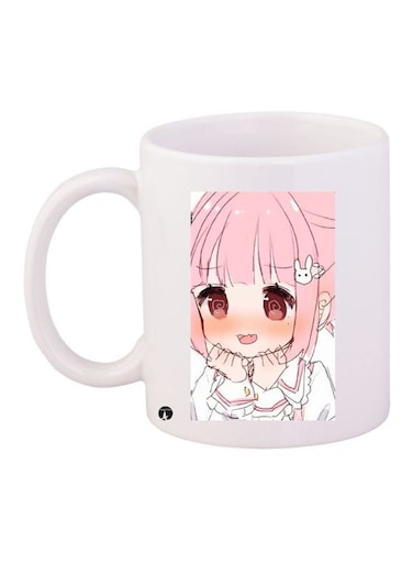 Cartoon Girl Printed Coffee Mug White/Pink/Brown