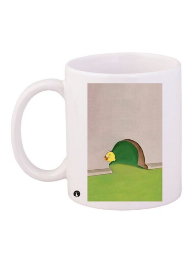 Cartoon Printed Coffee Mug White/Grey/Green 11ounce